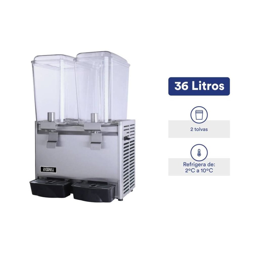 Dispensador de jugos de 36 litros con 2 tolvas