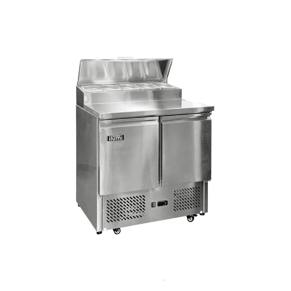 Mesa refrigerada de dos puertas con ensaladera