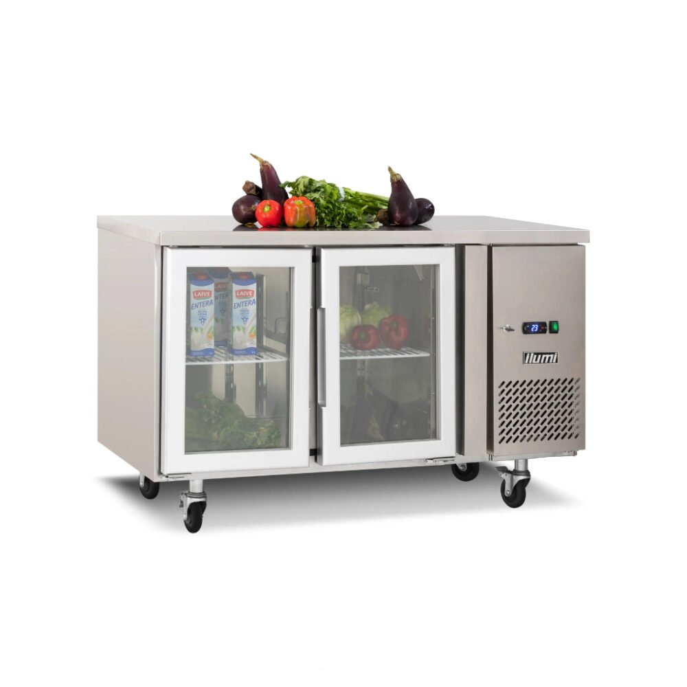 Mesa refrigerada de 280 litros con 2 puertas de vidrio